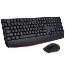 HUO JI Wireless Keyboard and Mouse Combo, 2.4G Full-Size Ergonomic Computer K...