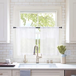 Short Sheer Curtains 30 Inch Length for Kitchen 29"W x 30"L (Pack of 2) White - Picture 1 of 9