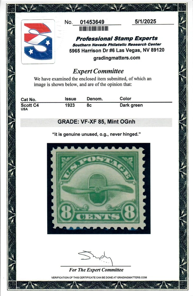 Scott C4 MNH Premium Example PSE Graded VF-XF 85 - Image 2 of 2