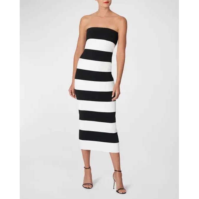 Carolina Herrera Strapless Knit Midi Dress Striped XS Black White Carolina Herrera Strapless Knit Midi Dress Striped XS Black White