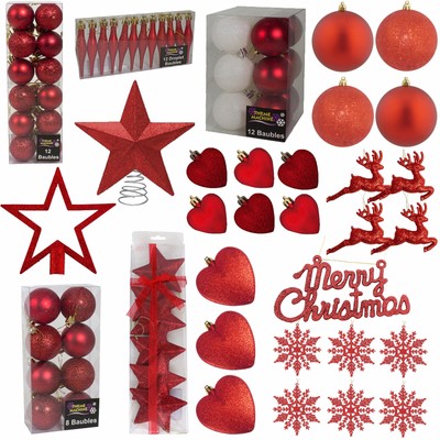 Davies Products Rote Weihnachts-Deko Glitzer Anhänger Kugeln Herzen Tropfen