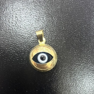 14k yellow gold 1.1 Gm evil eye amulet pendant luck theme signed