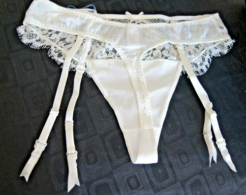 Splendour Straps-Tanga "Lune" elfenbein Seide und Spitze 4 Riemen - Bild 7 von 11
