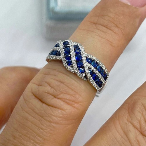 2.00 Ct Round Cut Simulated Sapphire Eternity Wedding Band 14K White Gold Plated - Picture 3 of 4