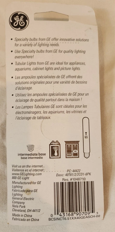 GE 40-Watt Clear Tubular T6.5 Type E17 Base Light Bulbs - Image 2 of 2