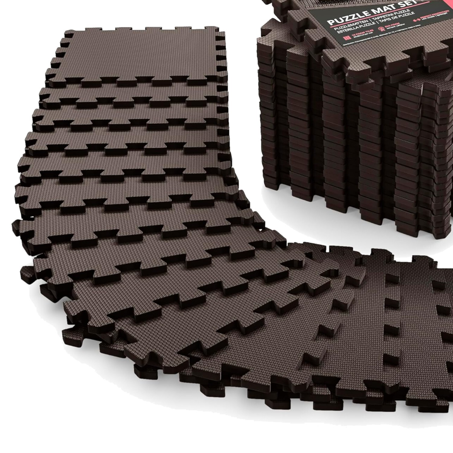 Mocha Brown Interlocking EVA Foam Tiles 18 Sq Ft Non-Slip Gym Floor Mat for Workouts