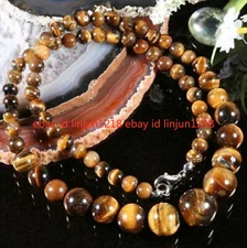 Natural 6-14mm Genuine Yellow Tiger's Eye Gemstone Round Beads Necklace 18"