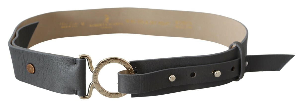 ROBERTA SCARPA Belt Black Genuine Leather Silver Round Logo Bow Back S/M ROBERTA SCARPA Belt Black Leather Wide Gold Circle Logo  main image 2
