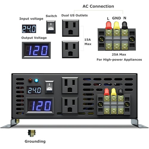 Inversor de potencia 3000W 24V CC a 120V CA inversor de onda sinusoidal pura con control remoto - Imagen 3 de 12