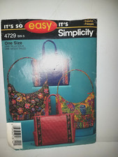 It's So Easy It's Simplicity Sewing Pattern 4729 Bags 2 Styles One Size UNCUT