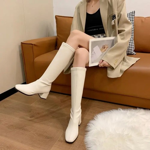 Womens Block High Heels Long Boots Warm Knee High Boots Soft Leather Shoes Size - Picture 11 of 20