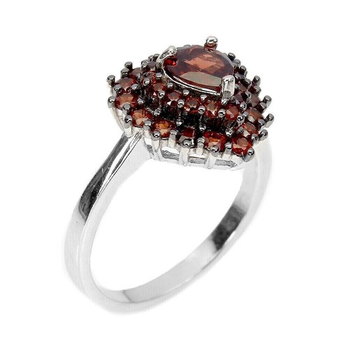 Silver Ring Red Garnet Genuine Natural Gems Solid Sterling Heart Size P US 7.75 - Picture 9 of 24