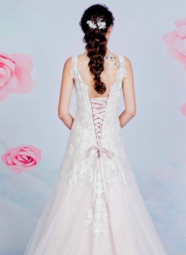 HBH Brautmode Brautkleid aus Crêpe und Tüll mit Spitzenapplikationen Glitzertüll - Bild 18 von 19