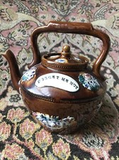 Measham Ware, Forget Me Not, Large Teapot. Bargeware, Circa 1890. 22cm