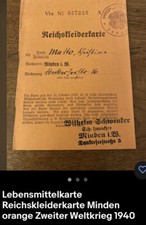 Lebensmittelkarte Reichskleiderkarte Minden orange Bezugsmarken 1940 WK2