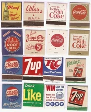 Lot of 8 Vintage 1930s-1960s Soda Advertising Matchbooks Pepsi Coke 7UP RC Cola