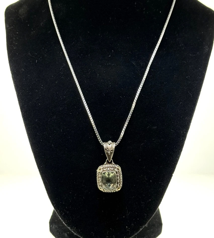 Suarti Bali Sterling Silver Green Amethyst Pendant 18K  Accents w/ 18" s/s Chain - Image 2 of 4