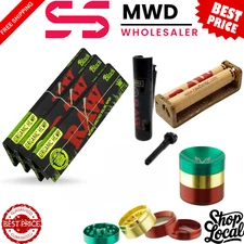 RAW Organic Black King Size Rolling Paper + 110mm Roller + RAW Lighter + Grinder