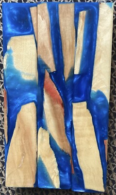 3 Pen Blanks Vacuum Stabilized Flame Box Elder Burl Wood Alumilite Blue