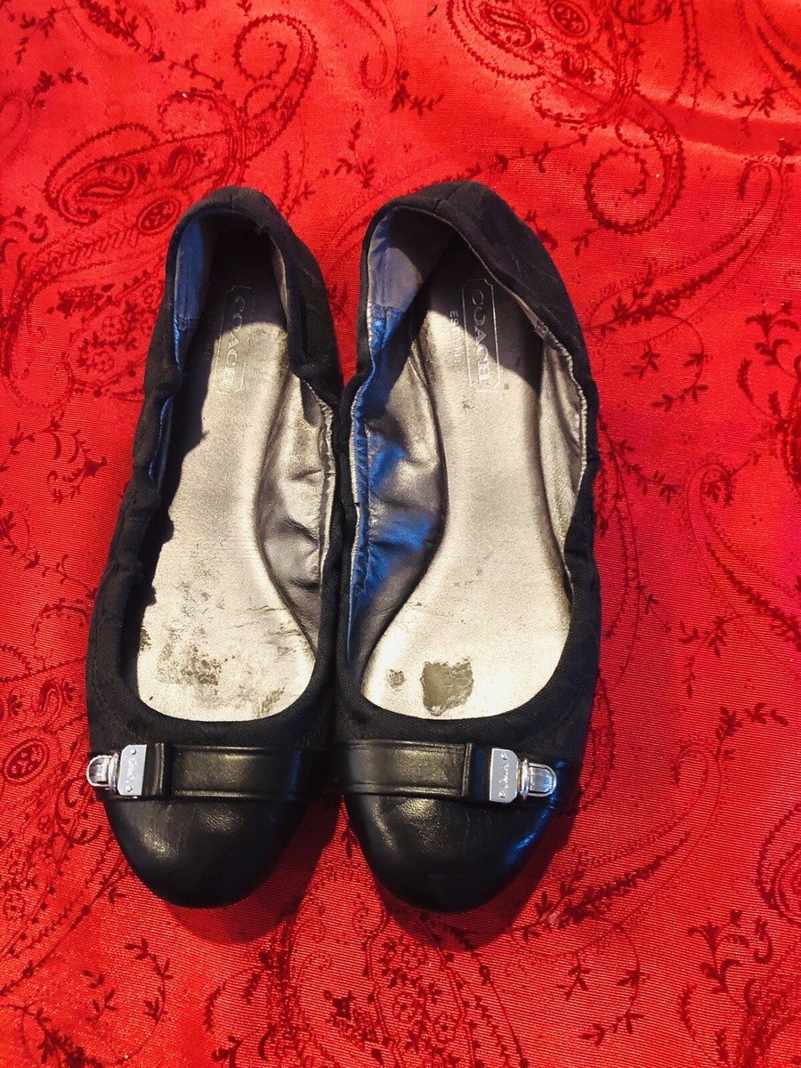 COACH Soft Black Leather Delphine Buckle Lock Ballet Ballerina