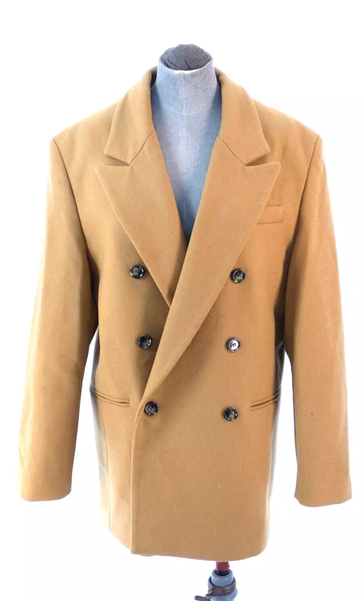 Mango Pea Coat Wool Camel Double Breasted Americana Oversized Mid