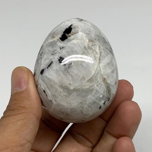 152.7g, 2.2"x1.8", Natural Gemstone White Rainbow Moonstone Egg, B34416 - Picture 2 of 12