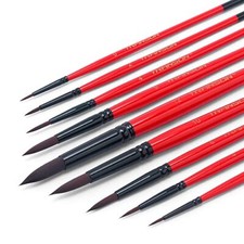 Round Paint Brush Set 9pcs Synthetic Sable Hair for Acrylic Painting Watercol...