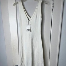 Zara Ivory Cream Knit Rib Midi Dress Size Small NWT