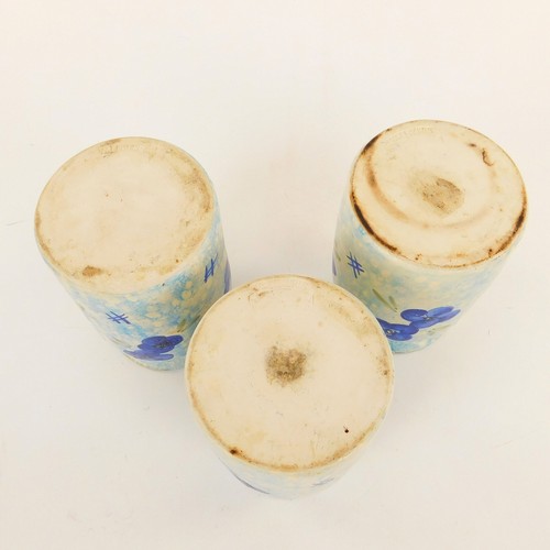 VALLAURIS Vases Crocks Handpainted Blue Poppies 6 1/2" Tall 3" Diameter - Picture 7 of 10