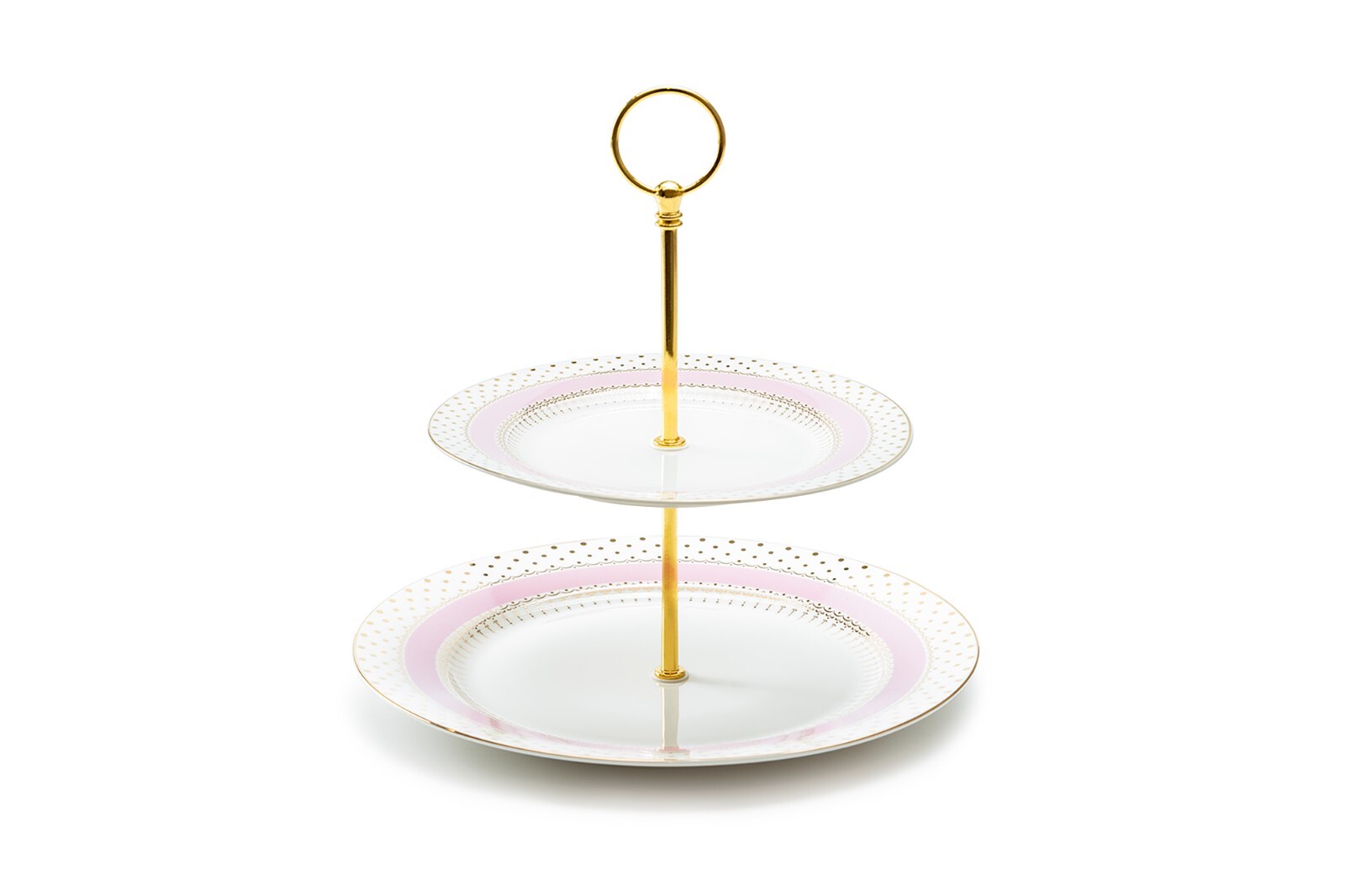 Grace Teaware Pink Stripe with Gold Dots Fine Porcelain 2-Tier Server