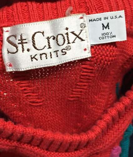 Vintage 90s Mens Medium 3D Raised Knit Sweater St Croix Cotton Biggie USA - Picture 4 of 10
