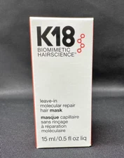 K18 Leave-In Molecular Repair Hair Mask - 0.5 fl oz/ 15ml NIB Authentic