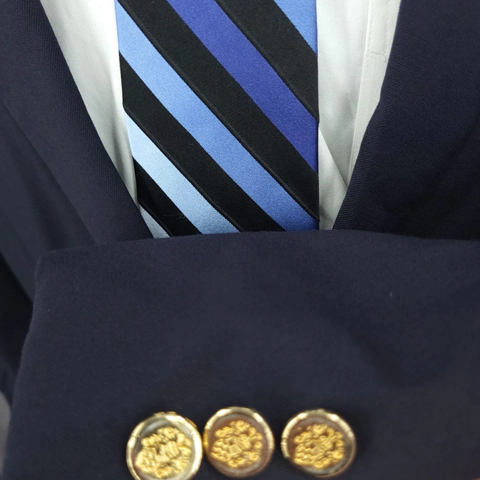 Joseph & Feiss Sports Coat Mens 44 X Tall Blue Worsted Wool Blazer Gold Buttons - Image 3 of 4