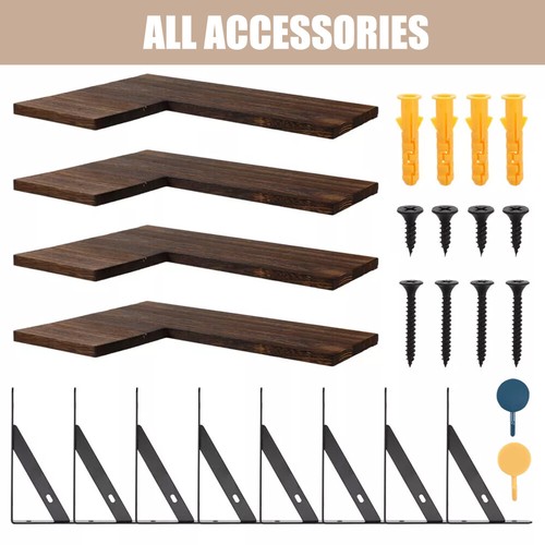 4 Piece Home Corner Floating Shelves Wall Mounted Storage Wooden Display Shelf - Picture 5 of 19