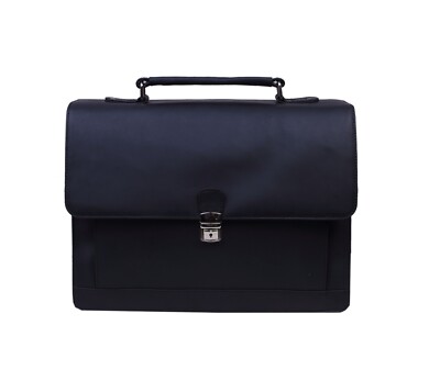 Black Buff Leather Briefcase   Handmade Laptop Bag for Office/College