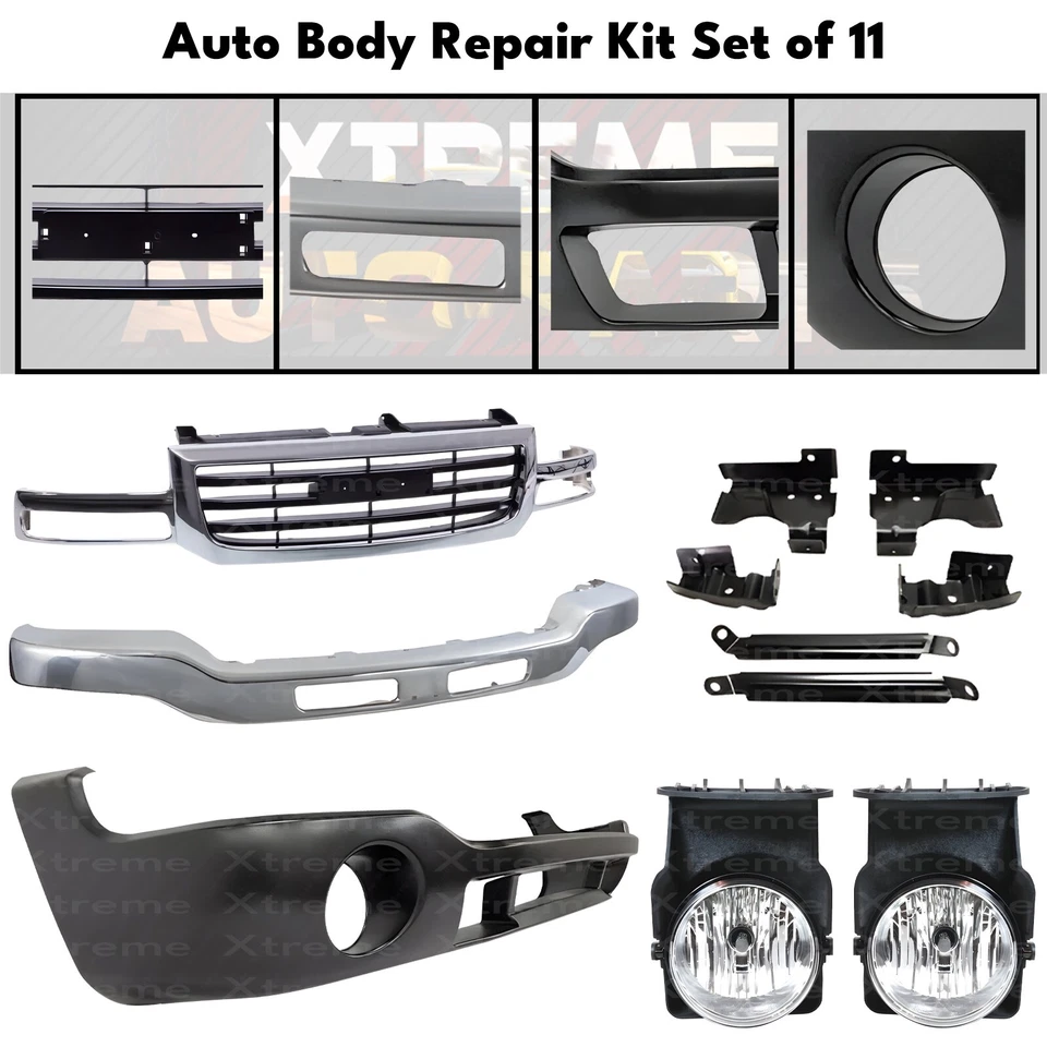 Front Bumper Chrome & Grille Kit For 2003-2007 GMC Sierra 1500 2500 HD 3500 - Image 2 of 4