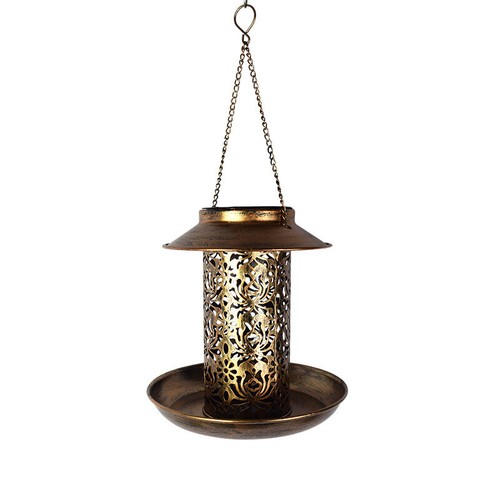 Solar Bird Feeder for Outdoors Hanging Metal Wild Bird Feeder Garden Lantern - Picture 10 of 11