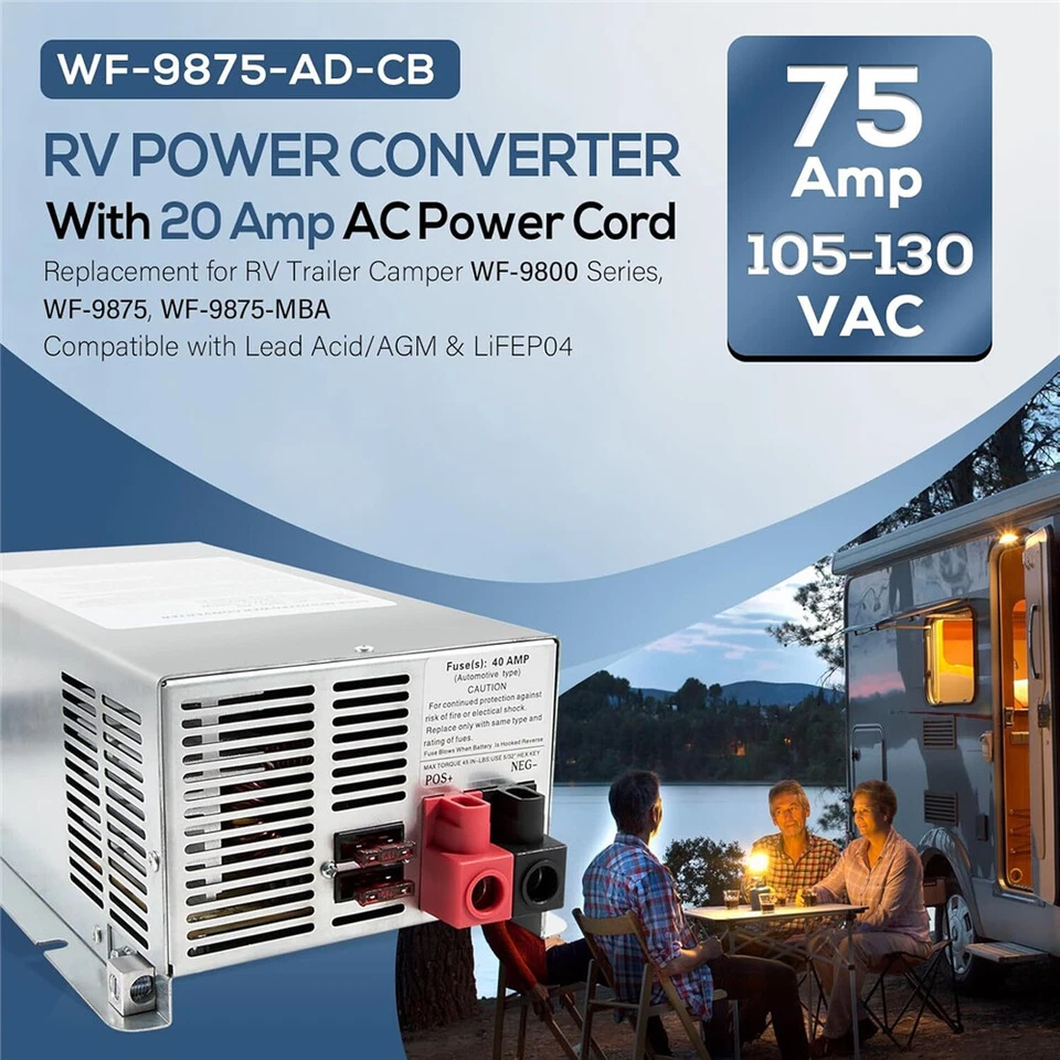 WF-9875 75 Amp Deck Mount RV Power Converter Charger for RV Trailer Camper - Image 2 of 4