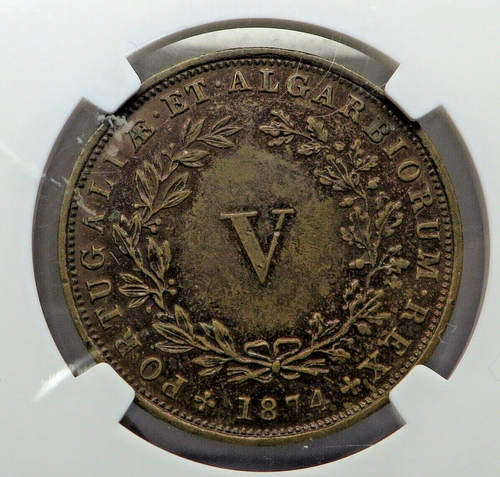 Portugal 5 Reis 1874 Copper KM#513 UNC - NGC MS62BN - 第 3/5 張圖片