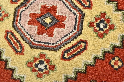 Kazak Rug 4'2'' x 6'1'' Orange Wool Tribal Hand-Knotted Oriental Carpet - Picture 4 of 12