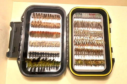 NEW SPRING BLACK WP fly box  166 trout nymphs, wets, emergers, dries LQQK!