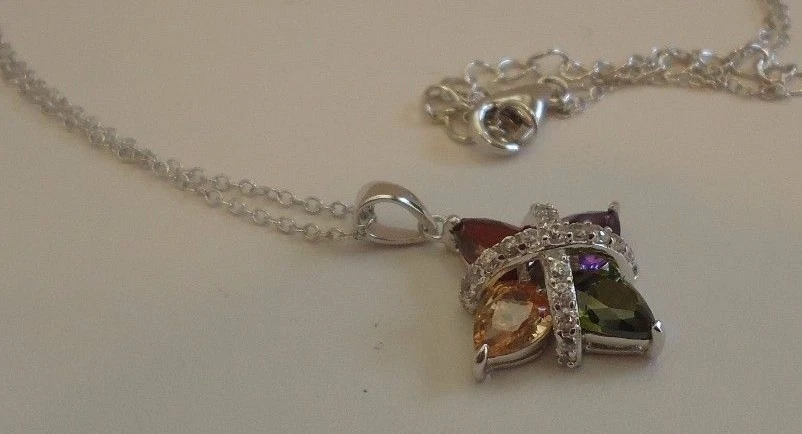 МНОГОЦВЕТНОЕ ОЖЕРЕЛЬЕ КУЛОН СЕРЕБРО 6,50 КАРАТ ИМИТАЦИЯ БРИЛЛИАНТА/АМЕТИСТА - Изображение 3 из 4