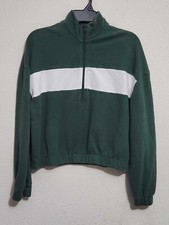 Hollister Women's Small Long-Sleeve Green White 1/2 Zip Up Sweatshirt