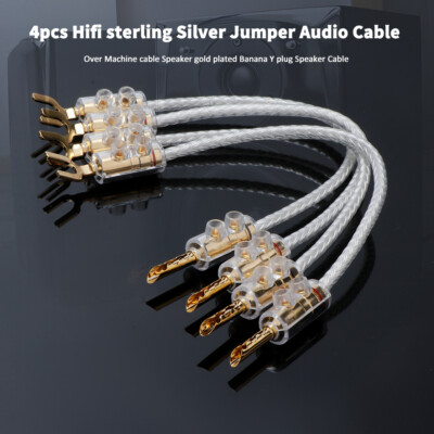 4pcs Hifi Pure Silver Core 8 Strand Audio Jumper Cable Banana to Y Plug Cable