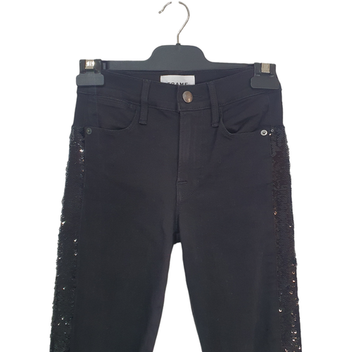 Frame Size 24 Black Stretch Denim Sequin Side Trim Le High Rise Skinny Jeans - Picture 8 of 10