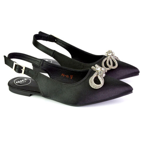 Damenschuhe flache Diamantschleife Slingback spitz zulaufend Braut Satin Größe - Bild 4 von 52