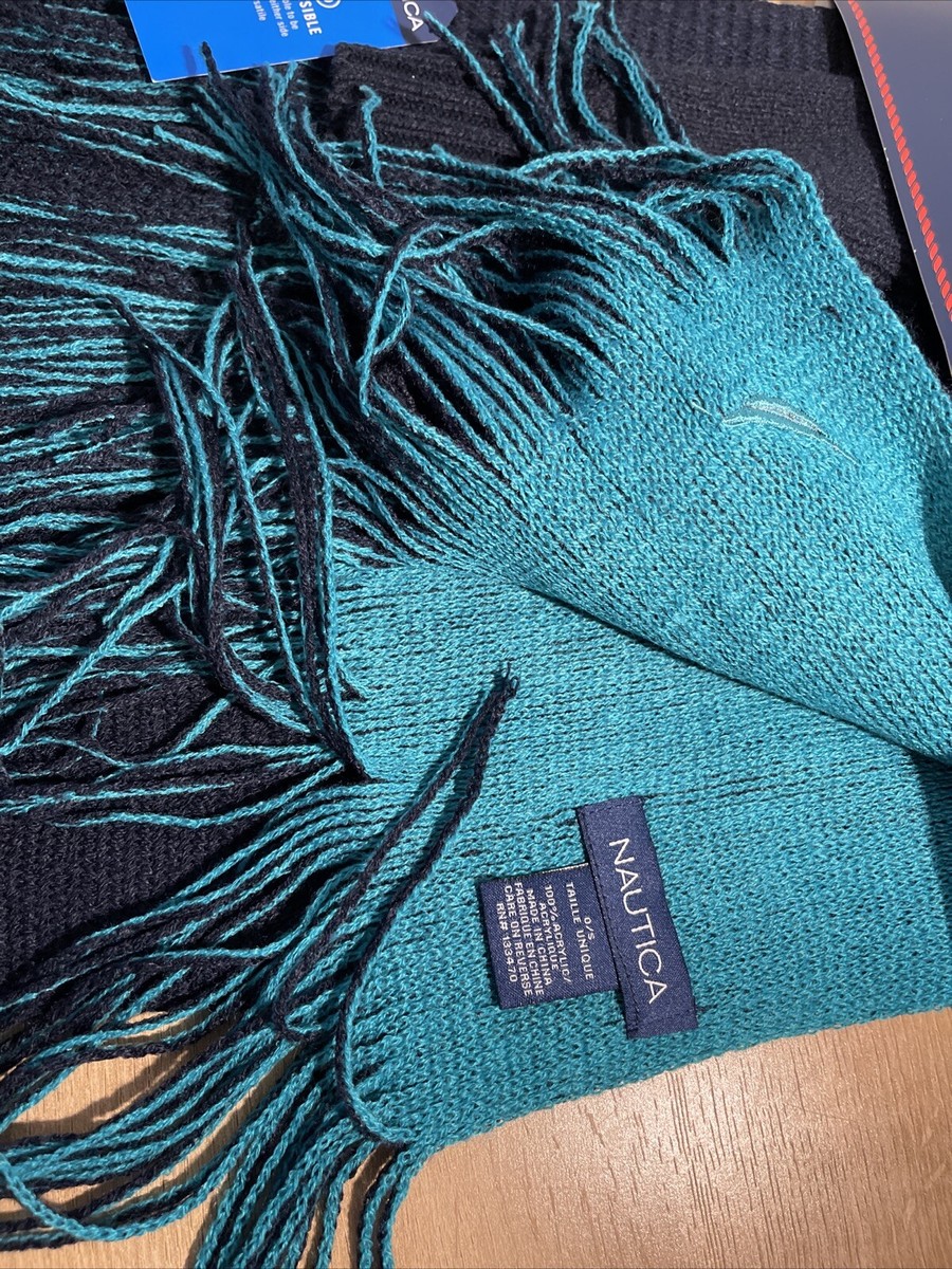 n NAUTICA Logo Knit Hat & Scarf 2 Piece Set Navy And Aqua New | eBay