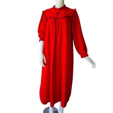 Vintage Lanz of Salzburg Cotton Flannel Maxi Nightgown Red Polka Dot USA Large