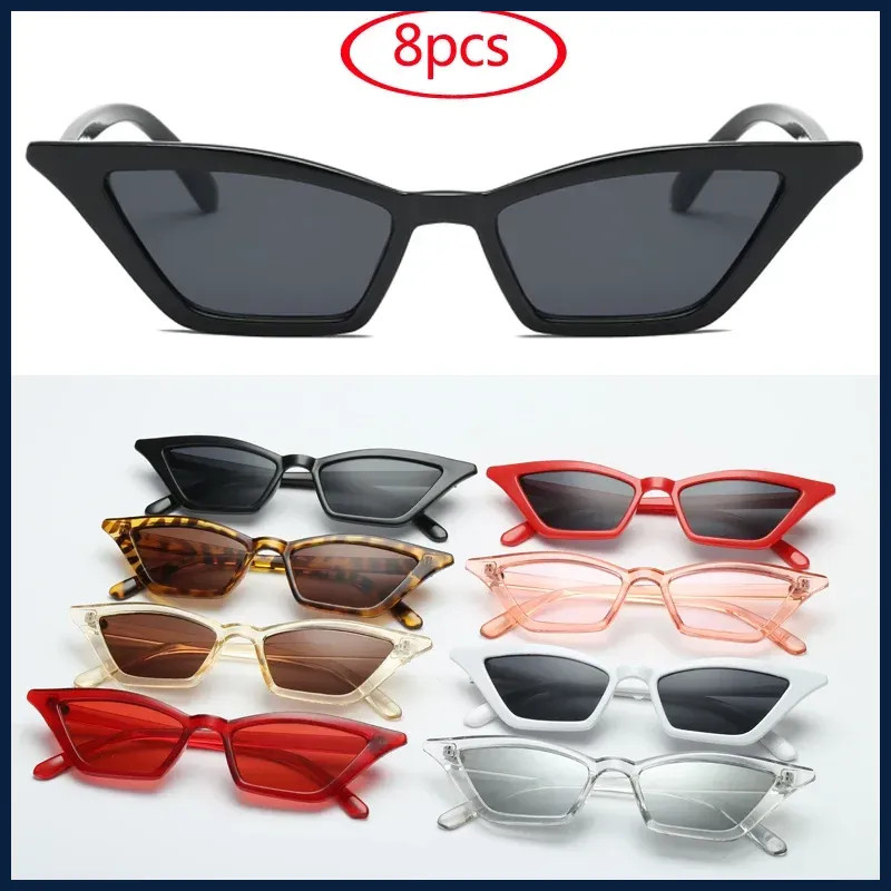8pcs Cat Eye Sunglasses Women Vintage Brand Designer Sun Glasses Small Frames
