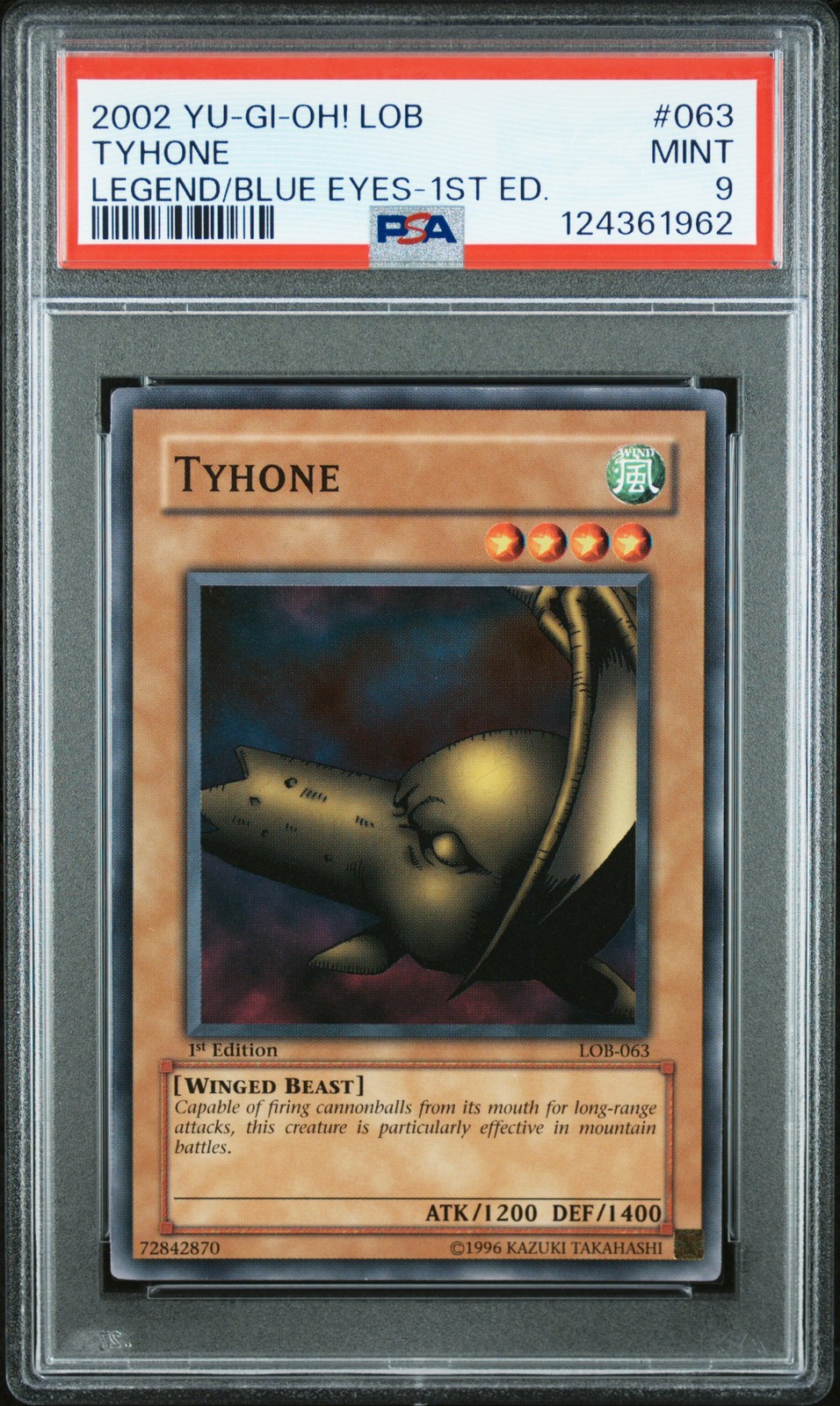 2002 YU-GI-OH! LEGEND OF BLUE EYES WHITE DRAGON 1ST EDITION #063 TYHONE PSA 9